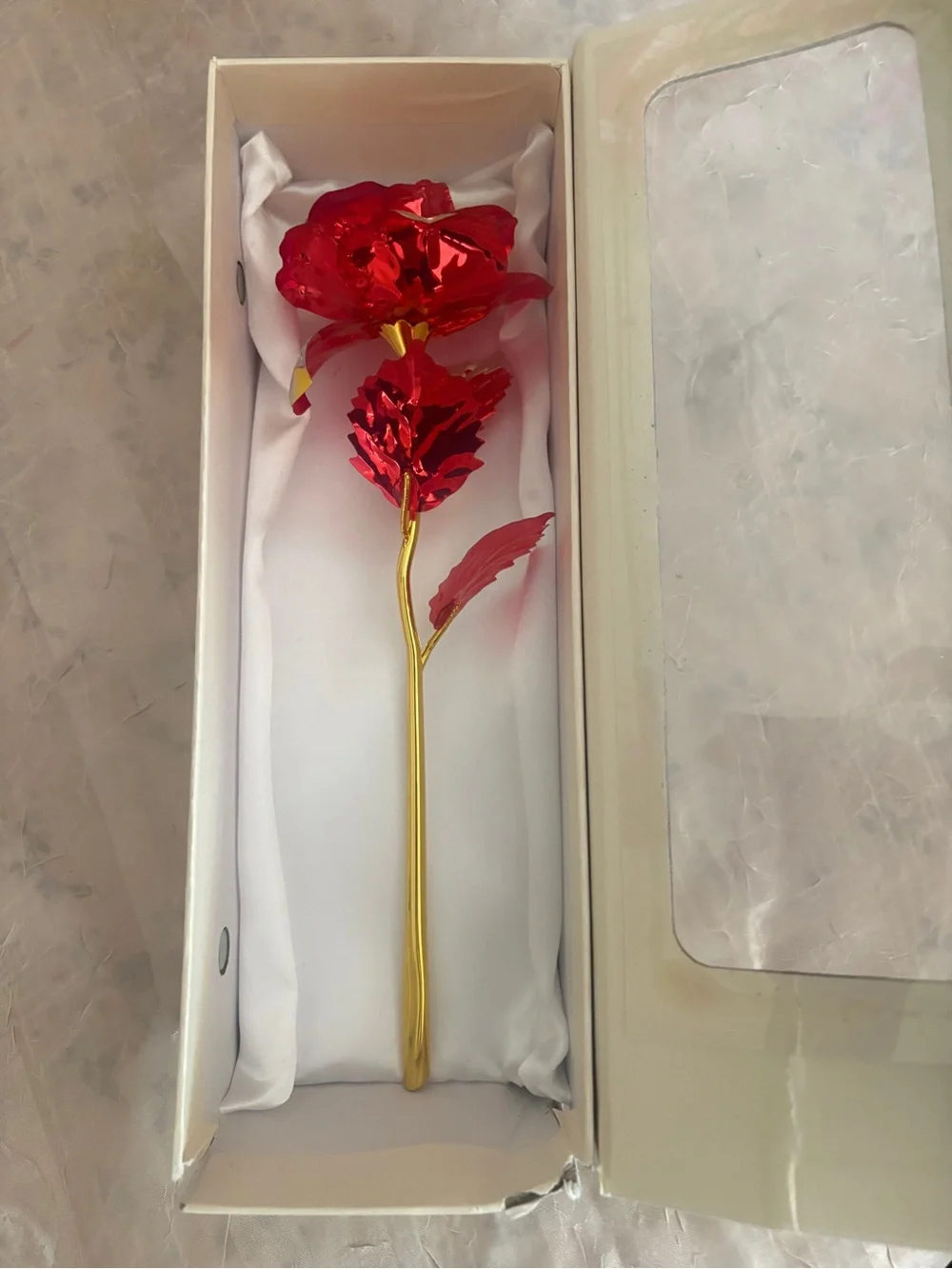 Red and Gold Decorative Rose Stem - Home Accents
